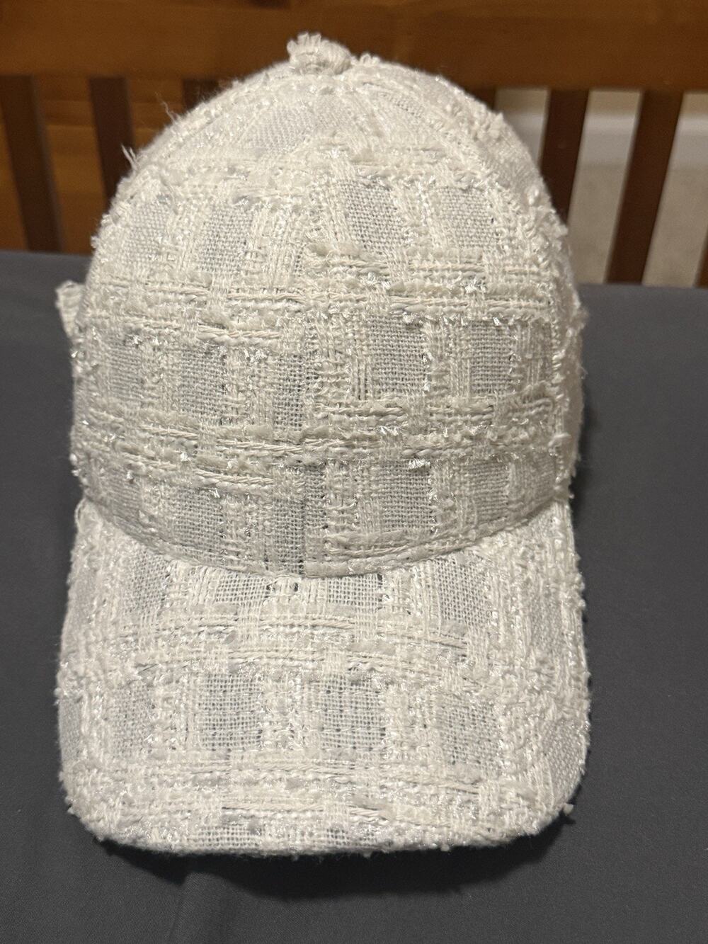 Wyeth Anthropologie Plaid Tweed Baseball Cap Classic Strap Back White